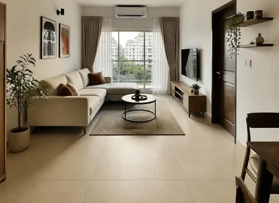 Side-by-side comparison of matte ceramic, glossy PGVT, and wood-look GVT tile samples for Bangladeshi homes
